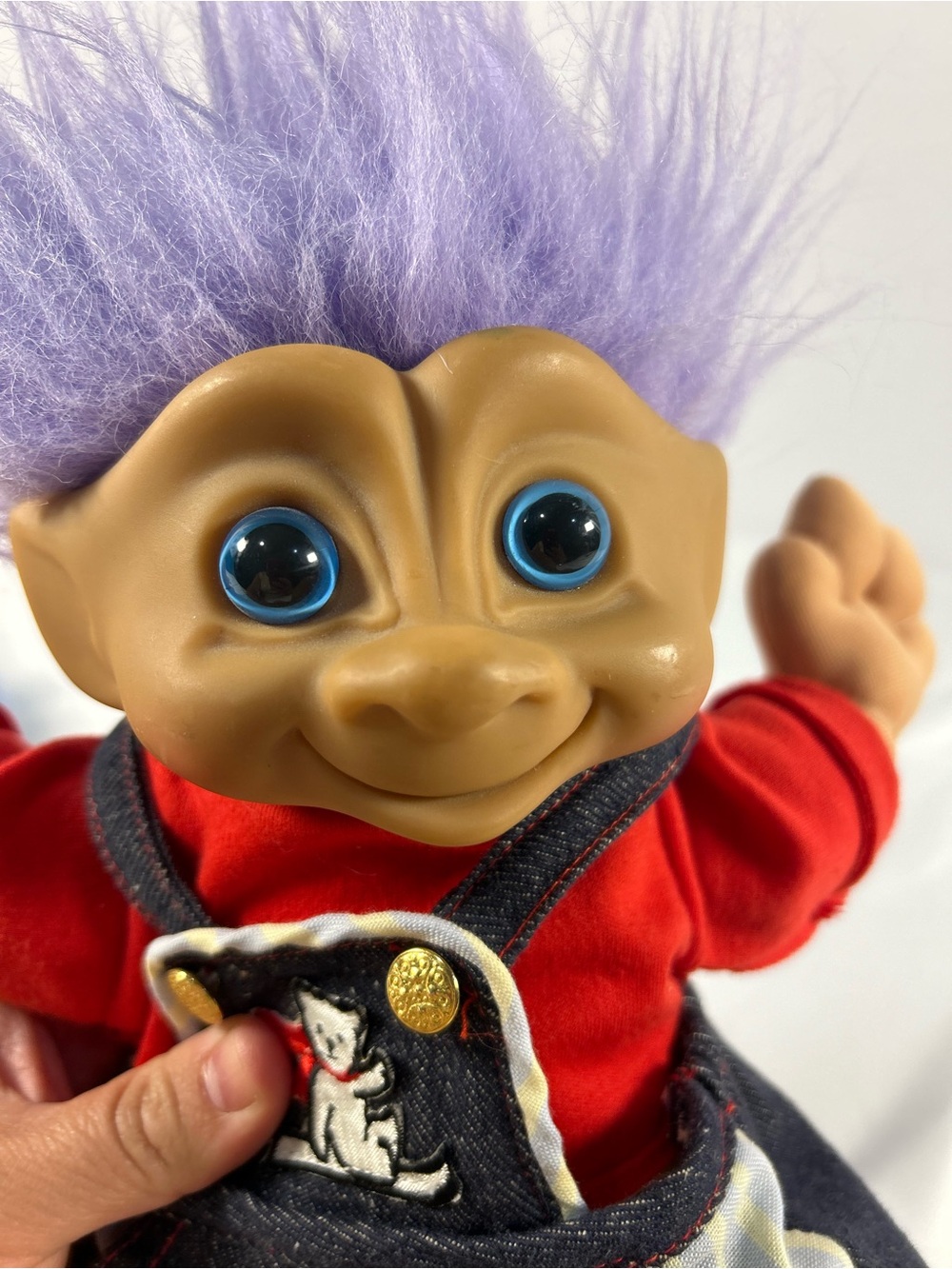 1991 Vintage Novelty TreasureTrolls with Purple Hair Blue Eyes Overalls - Picture 9 of 12